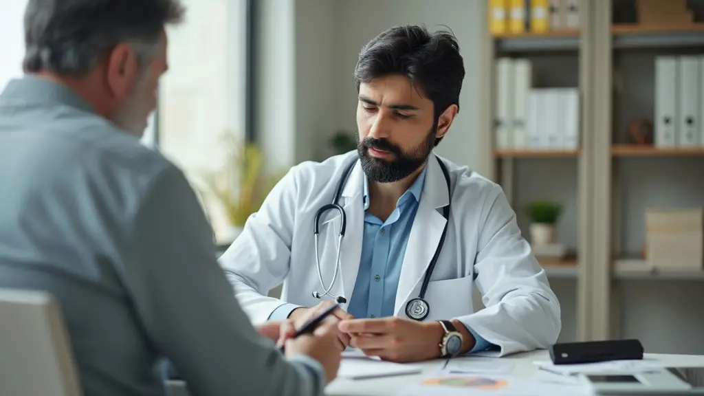 Doctor reviewing documents with a patient.