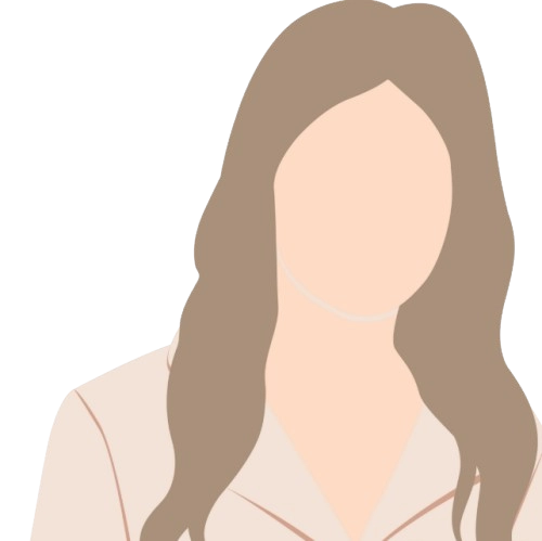 Faceless female avatar with long wavy brown hair in a cream-colored top
