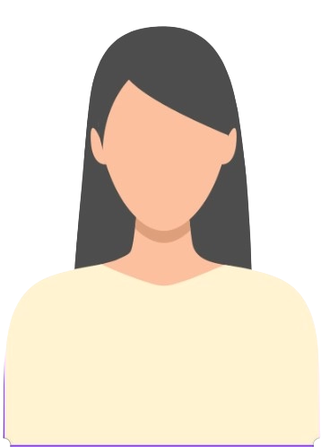 Minimalist illustration of a faceless woman with long straight dark hair, side-parted, wearing a light cream or beige top, on a transparent background.
