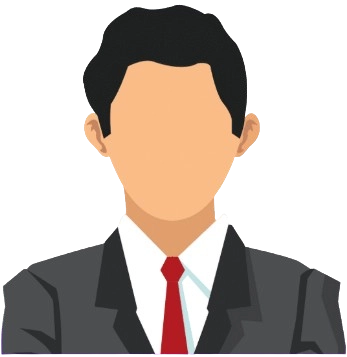 Flat-style illustration of a faceless man with short black hair, wearing a dark suit, white shirt, and red tie, on a transparent background.