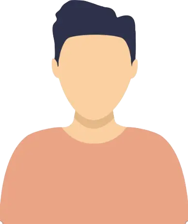 Flat-style illustration of a faceless man with short dark blue hair, wearing a peach-colored shirt, on a transparent background.