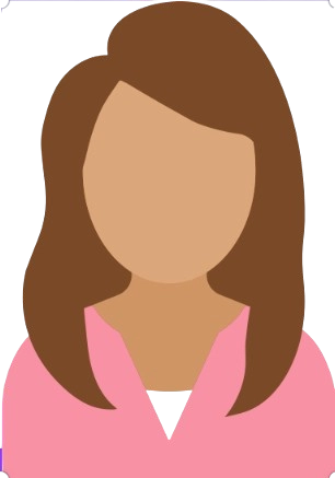 Flat-style illustration of a faceless woman with long brown hair swept to one side, wearing a pink top over a black inner layer, on a transparent background.