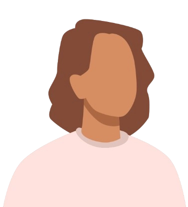 Minimalist illustration of a woman with medium-length curly brown hair wearing a light pink top. Facial features are not defined.